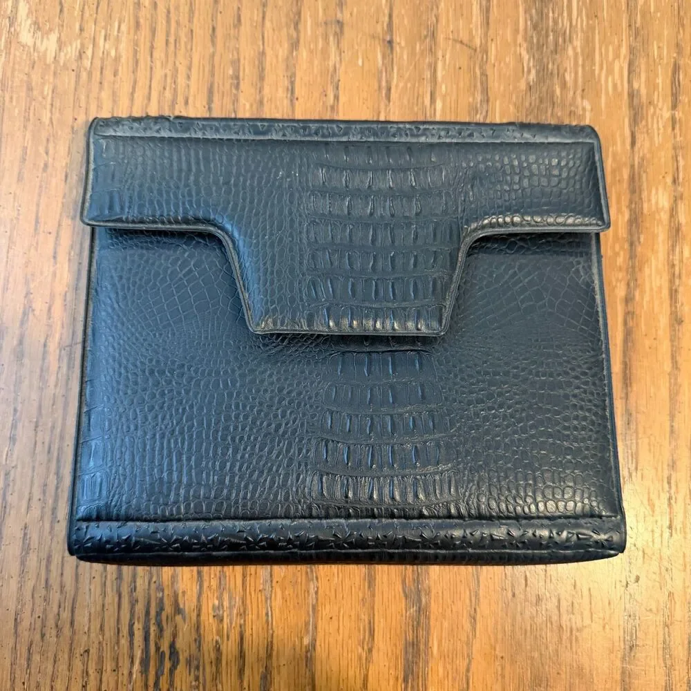 Vintage Faux Alligator Planner Organizer Binder Address Book 6 Ring Black Case